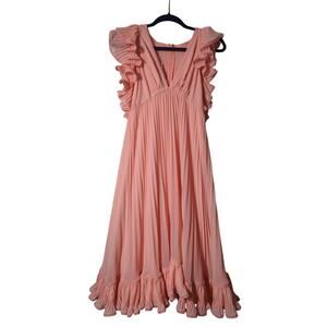 ASOS Pink Ruffle Pleated Midi Dress Size 4 US 8 UK Sleeveless Party